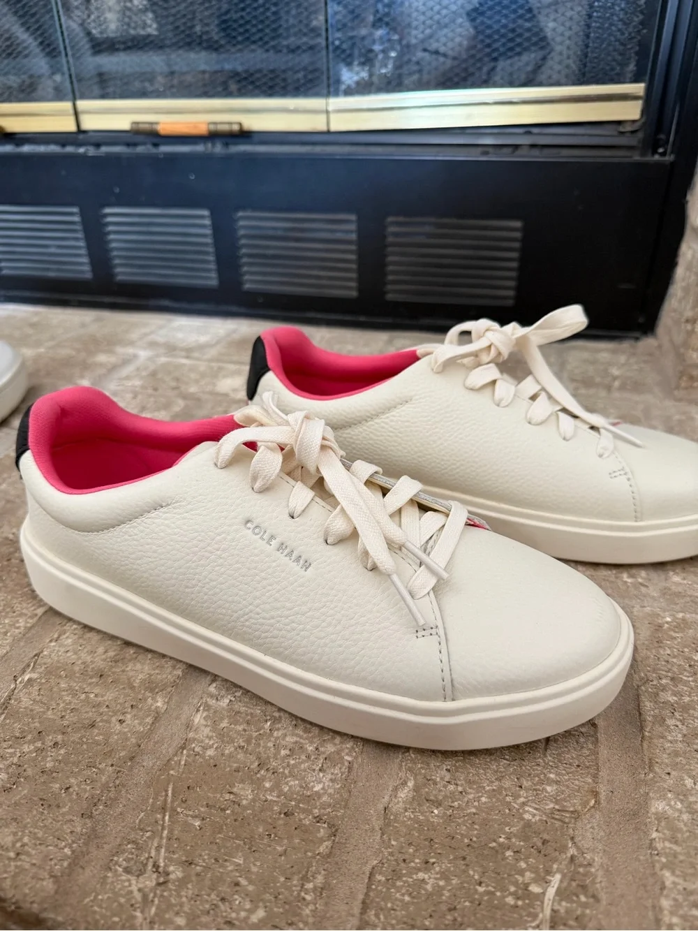 Cole Haan Cream Leather Sneakers with Pink Accents